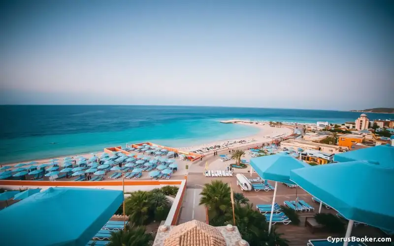 Ayia Napa's lebhafte Strandpromenade bei Nacht bietet pulsierendes Nachtleben und Unterhaltung