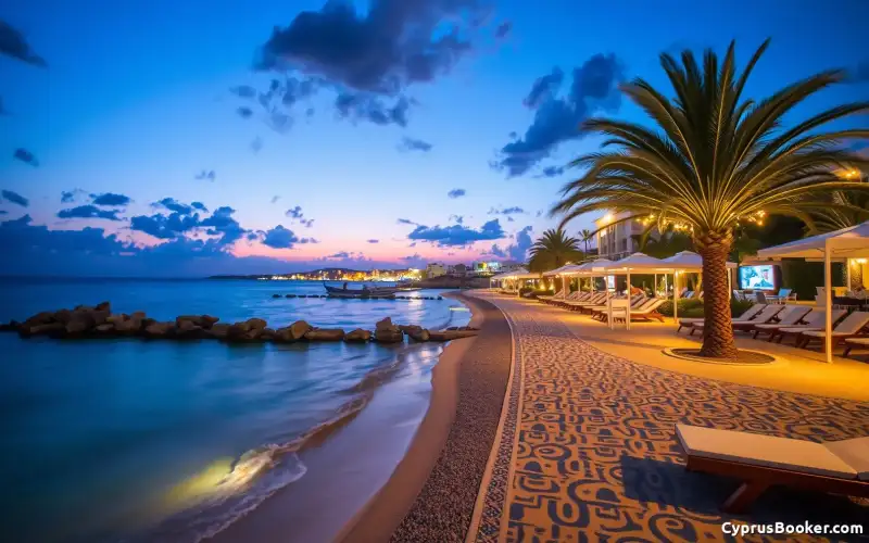 Ayia Napa's pulsierendes Nachtleben am Strand erstrahlt in hellem Schein - ein unvergessliches Erlebnis!