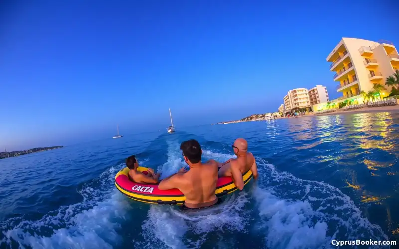 Ayia Napa erstrahlt nachts im Scheinwerferlicht: Wassersport, Strand und Nachtleben bieten Urlaubserlebnisse