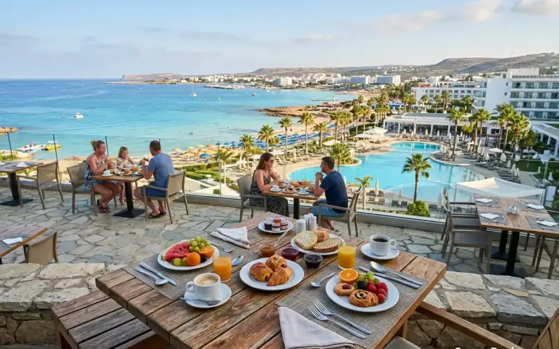 Genießen Sie ein köstliches Frühstück am Strand von Ayia Napa, dem lebhaften Zentrum für Nachtleben und Clubbing